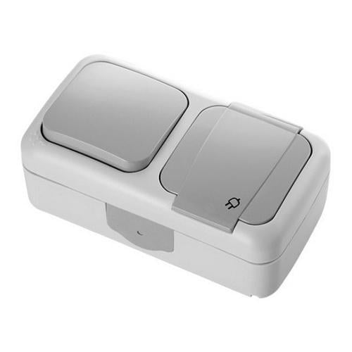 Вимикач одноклавішний Viko Palmiye та розетка з/з ІР54 Сірий (27486962)