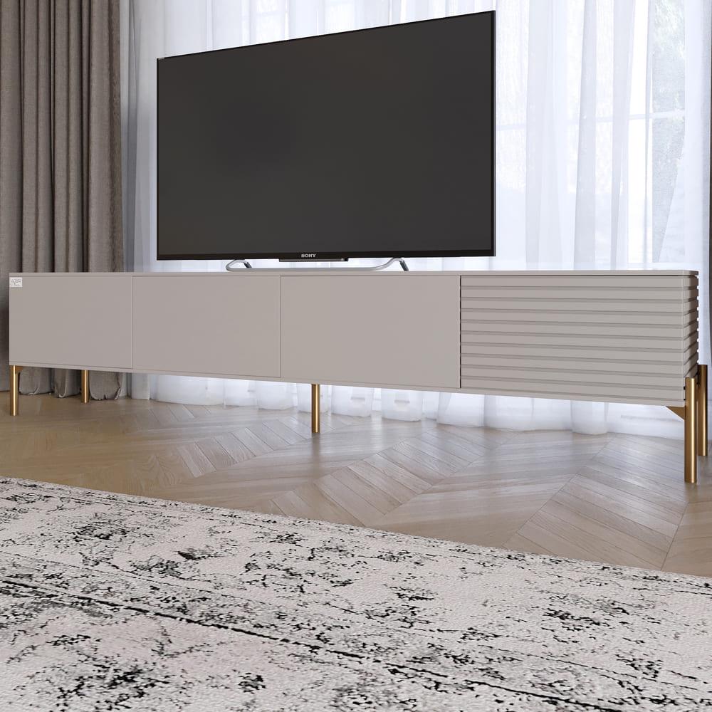 Тумба под телевизор Lion Грей на золотых металлических ножках Кашемир/Кашемир (000-000-2526)