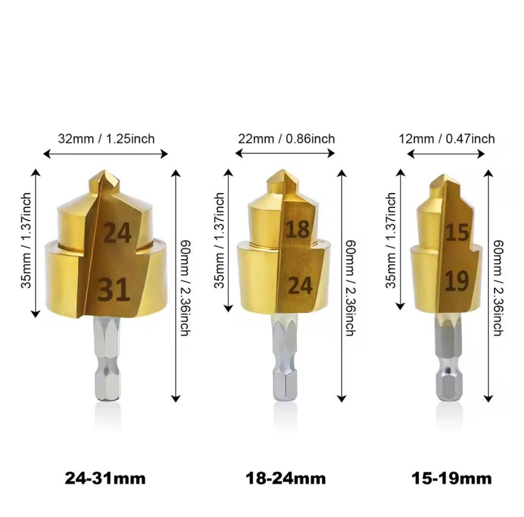 Набір ступенчатих свердл для пластикових труб 3 шт. - фото 3 Набір ступенчатих свердл для пластикових труб 3 шт. - фото 3