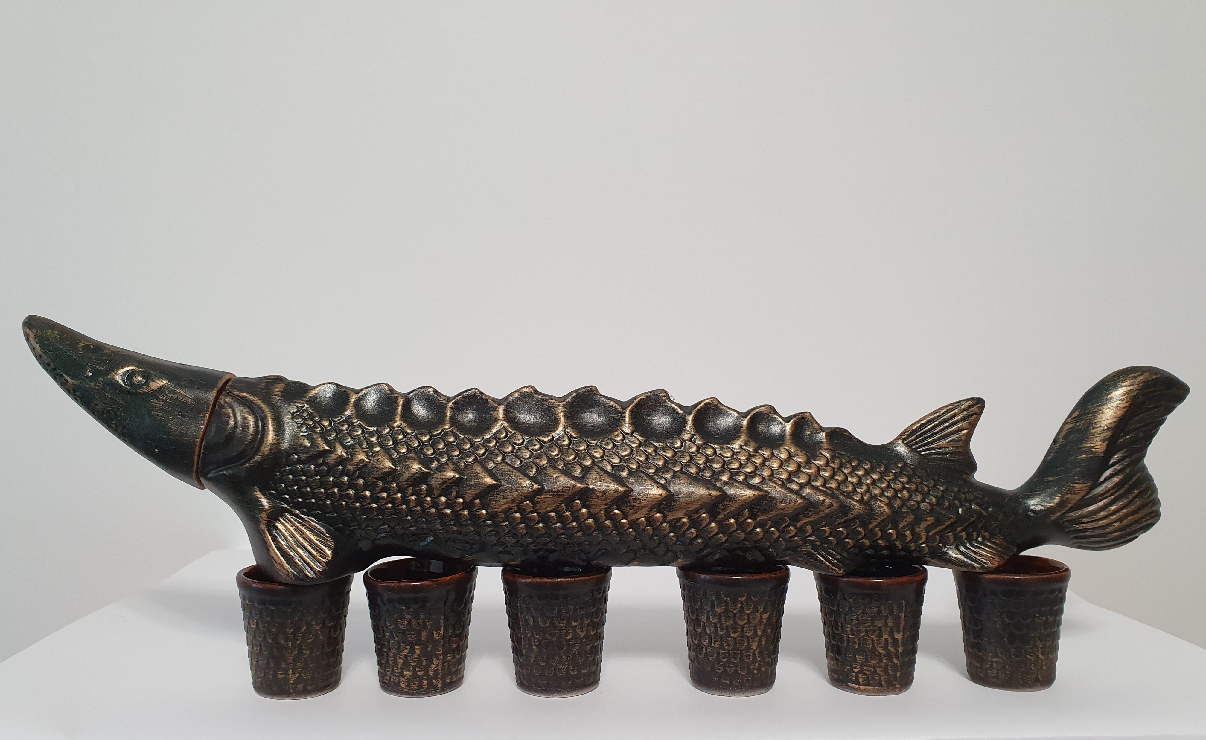 Подарочный набор для алкоголя штоф с рюмками Рыбак керамика (3215)