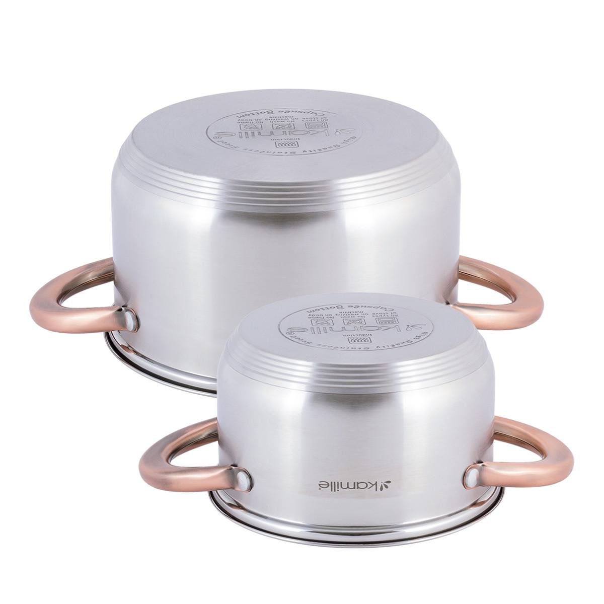 Набір каструль із кришками Kamille КМ-4935 із нержавіючої сталі з 4-х предметів Сталевий (150-84-4935) - фото 6 Набір каструль із кришками Kamille КМ-4935 із нержавіючої сталі з 4-х предметів Сталевий (150-84-4935) - фото 6