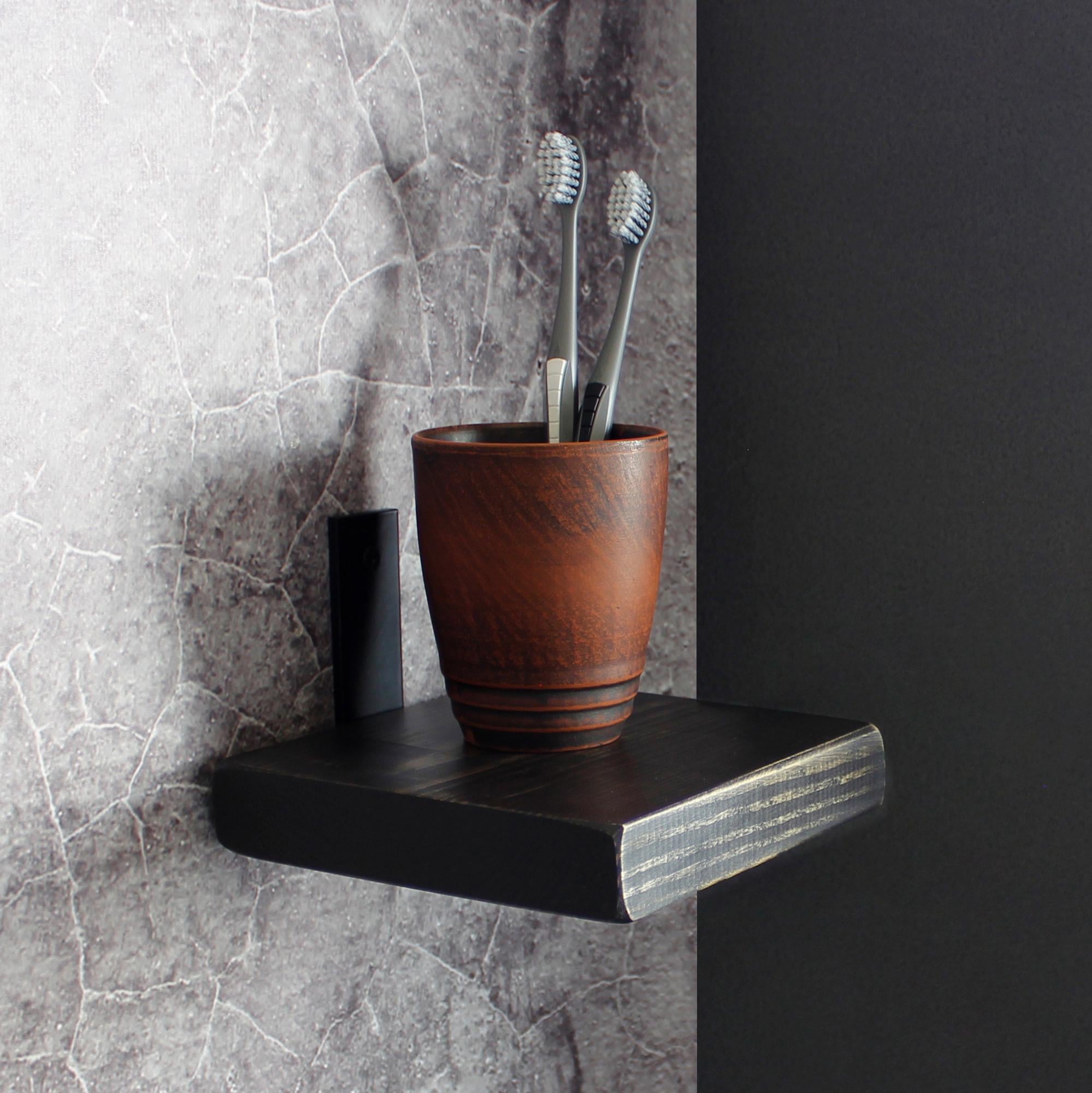 Полка-держатель для ванной комнаты влагостойкая Сосна Лофт 155 мм Черный