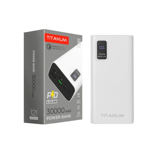 Повербанк TITANUM TPB-728S-W 30000 mAh 22,5W QC+PD Білий - фото 3