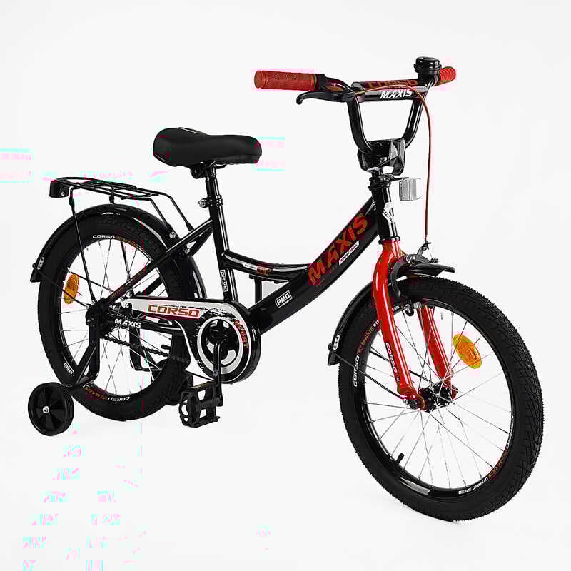 Велосипед дитячий Corso Maxis 18" ручне гальмо/сидіння з ручкою/додаткові колеса/зібраний на 75% Black/Red (162142)