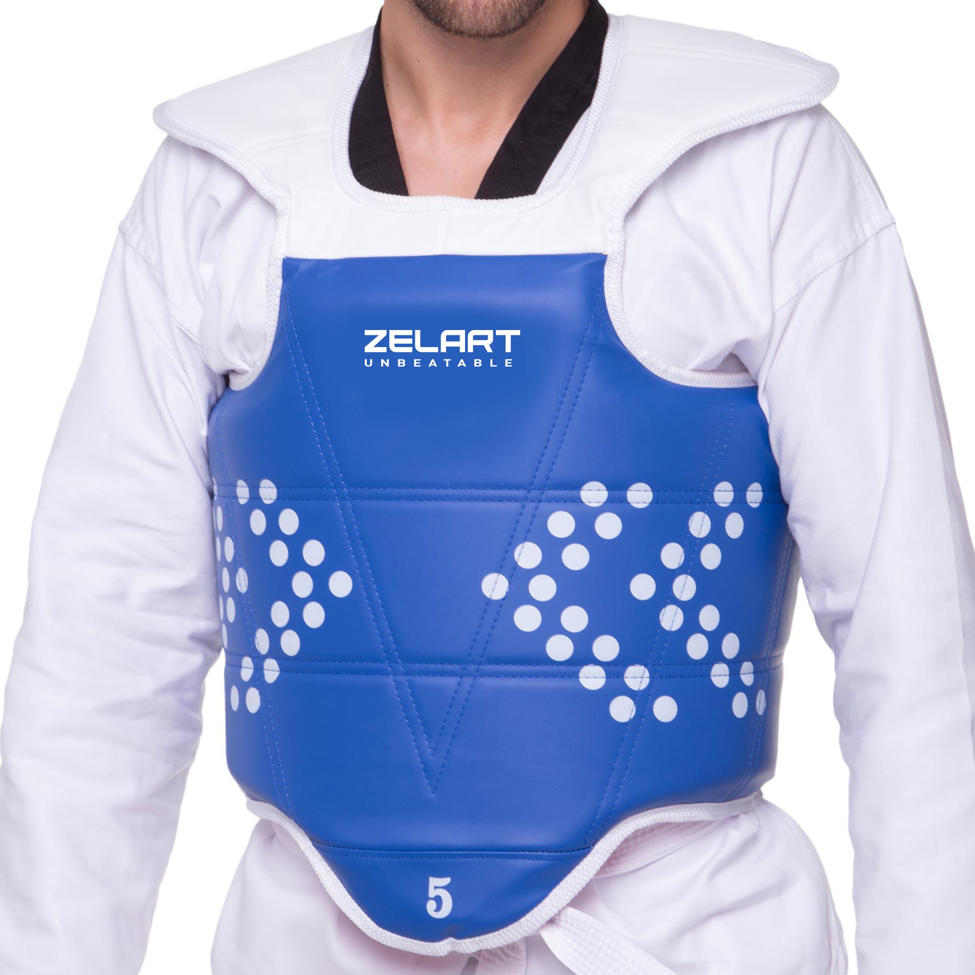 Жилет для защиты корпуса и ключицы Zelart BO-0030 двухсторонний рост 130 см Синий (AN009365)