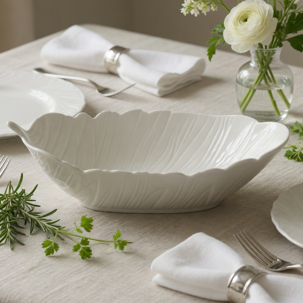 Тарелка-блюдо овальная фарфоровая Limited Edition Deep Leaf White 35х14х8 см (B010392)