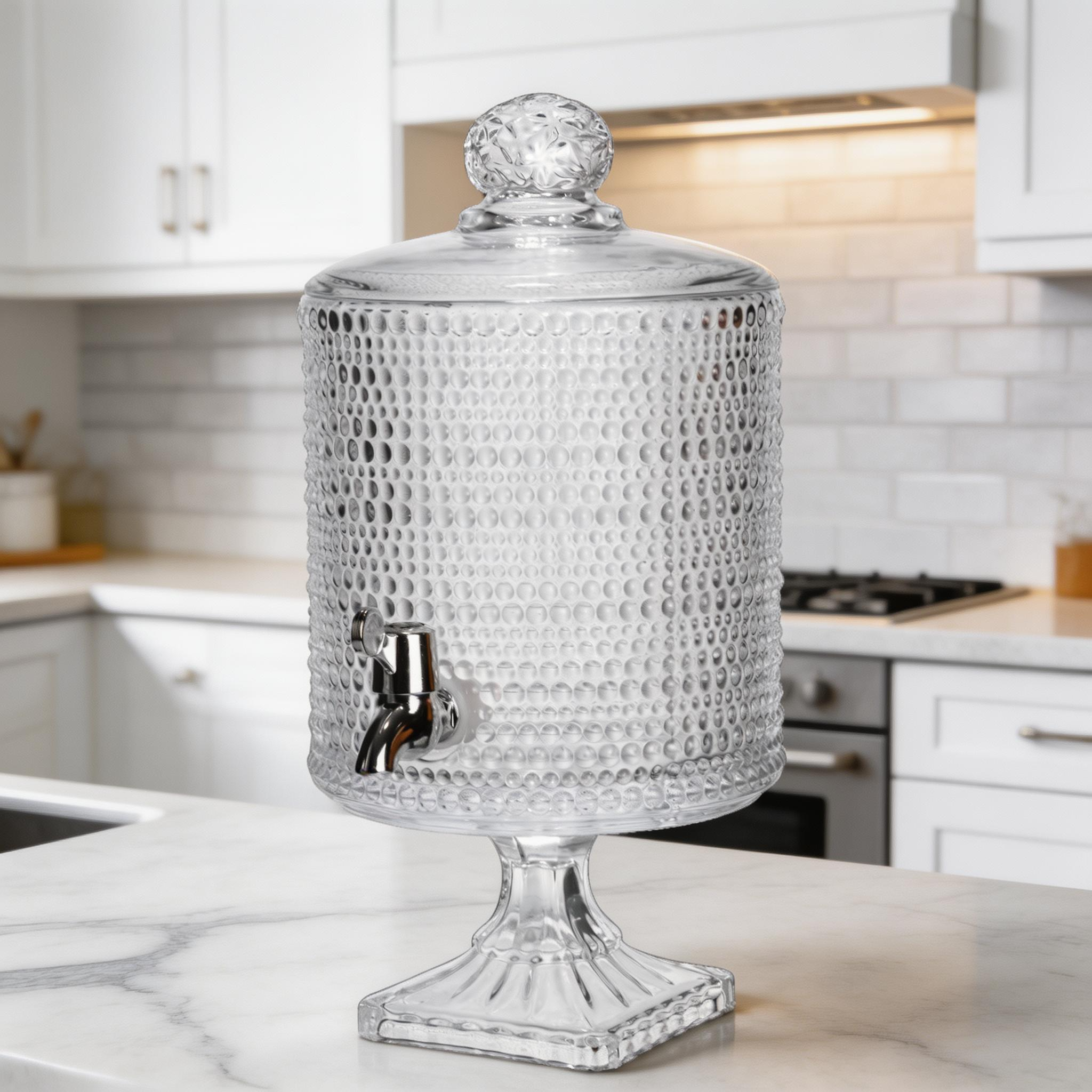 Лимонадница с краном на подставке стеклянная из рифленого стекла 4,5 л 39х20 см Прозрачный (HP-19-3045-9)