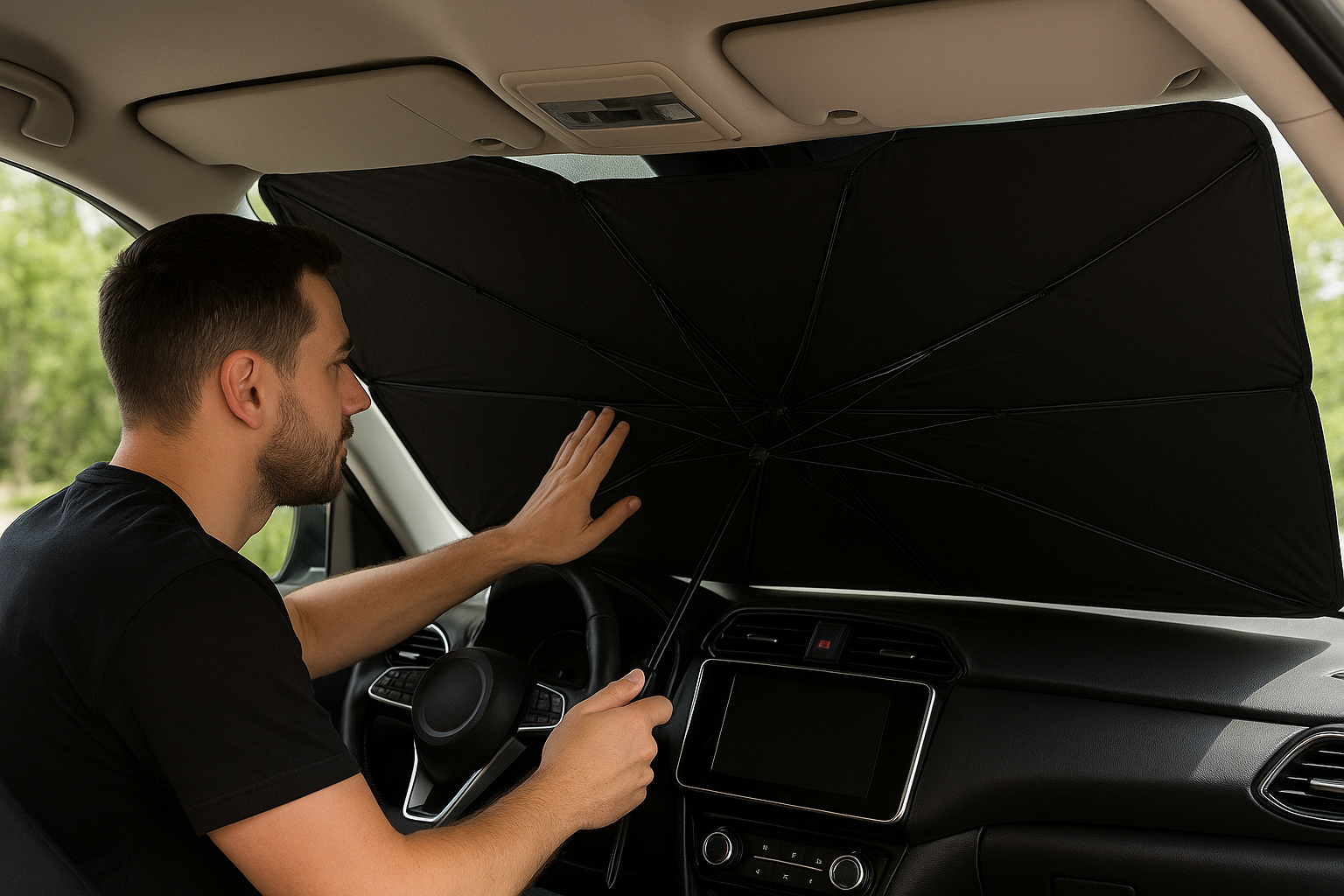 Парасолька сонцезахисна автомобільна на лобове скло з чохлом Чорний (18213611) - фото 3 Парасолька сонцезахисна автомобільна на лобове скло з чохлом Чорний (18213611) - фото 3