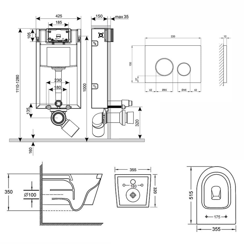 Унитаз подвесной Qtap Swan/комплект инсталляции Nest 4в1 круглая клавиша Black mat (SD00042997) - фото 2