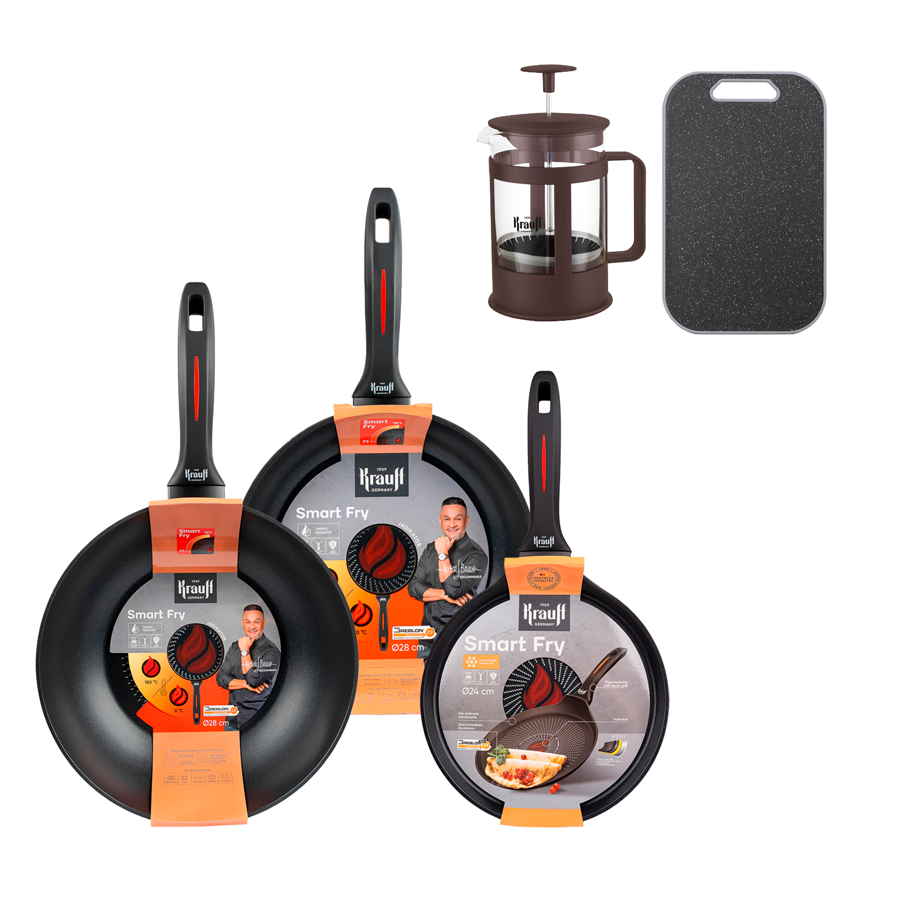 Набор сковородок Krauff Smart Fry с набором кухонных досок и френч-прессом (55-333-642)