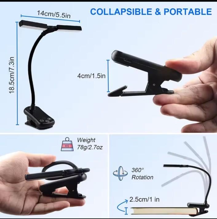 Лампа для читання книг BOOK LIGHT 14 LED з акумулятором Чорний (00002) - фото 5