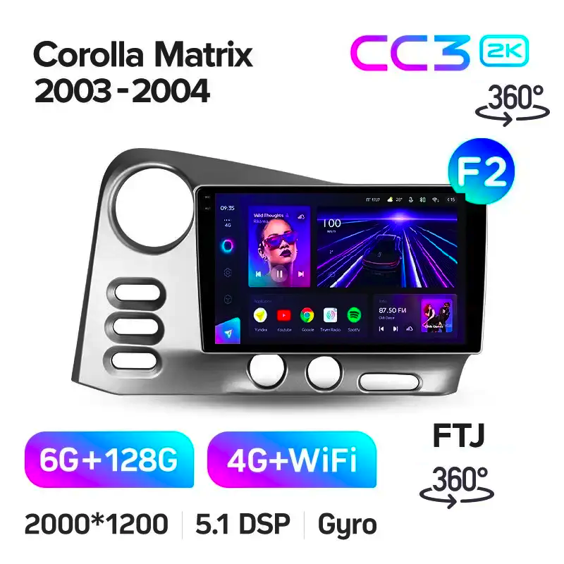 Автомагнитола штатная Teyes CC3 2k 360° для Toyota Corolla Matrix 2003-2008 Android CC3 2k 360° 6/128G Wi-Fi/4G комплектация F2 - фото 2