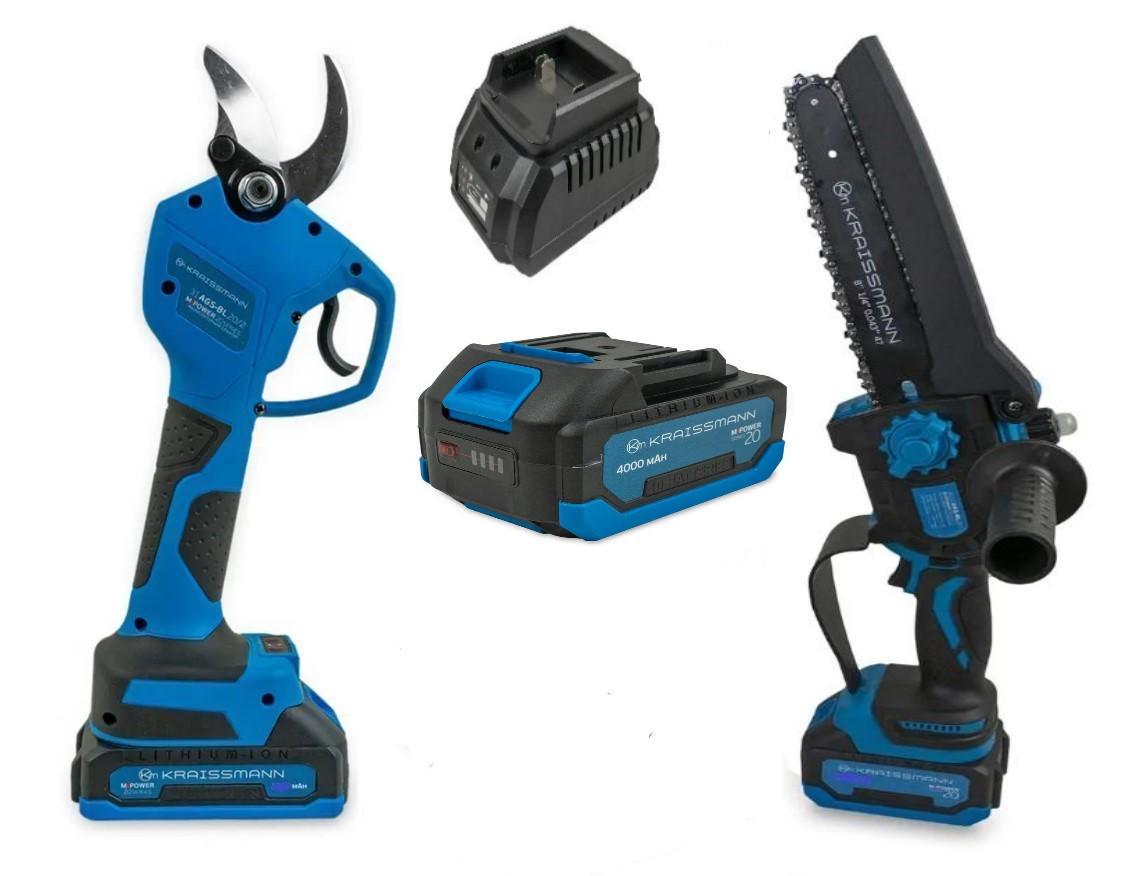 Набор инструмента KRAISSMANN цепная мини-пила 2033 AKS-BL 20/секатор 31 AGS-BL 20-2 шина 200 мм/аккумулятор 4 Ач (22816081)
