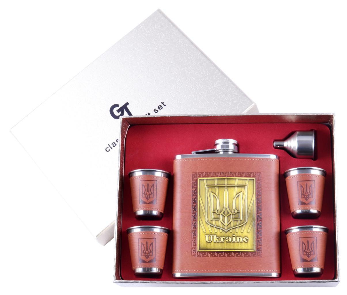 Набор фляга и 4 стопки Big UA 530 мл нержавеющая сталь Коричневый