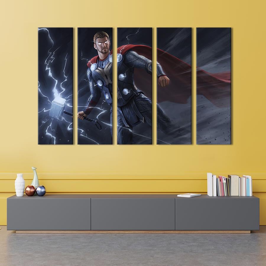 Модульна картина з 5 частин Супергерой Тор з Marvel 132x80 см (755-51)