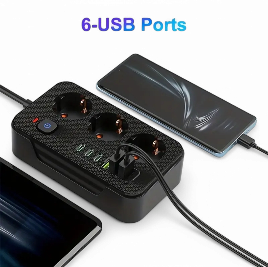 Подовжувач на 3 розетки 220-240 В 6xUSB зарядний пристрій 2 м (2506136204) - фото 3