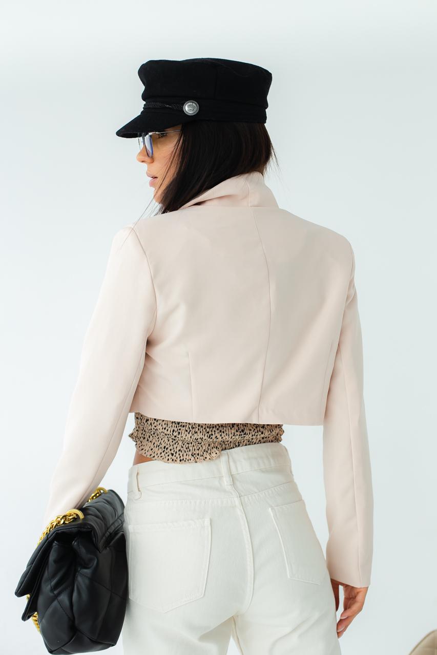 Жакет укороченный прямого фасона CLABFRENDY р. 42 Бежевый (9528526) - фото 2