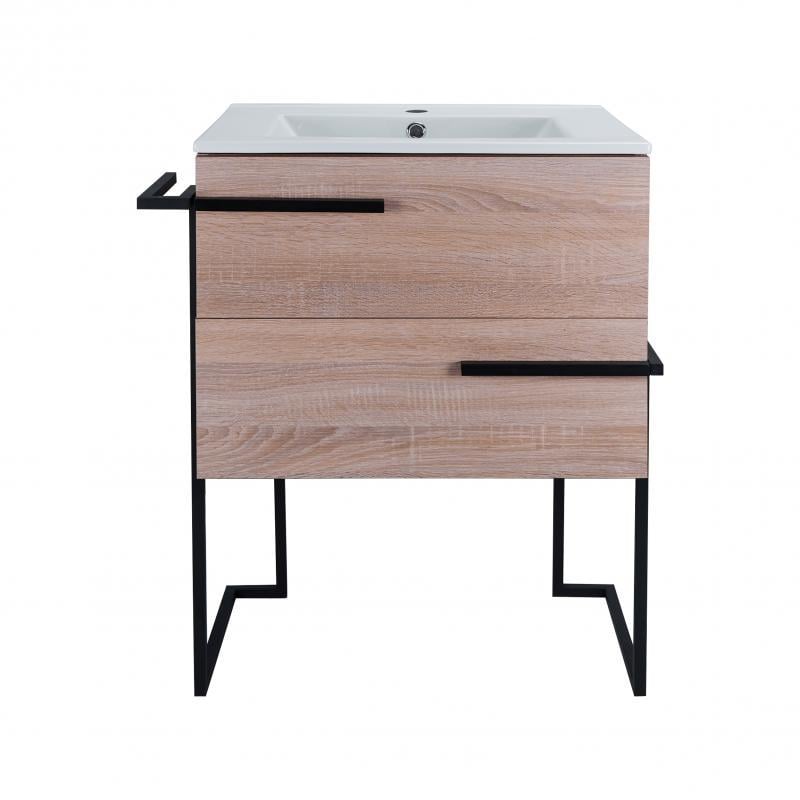 Комплект тумба підлогова та раковина врізна Q-tap Taurus 600х800х437 Whitish oak (QT2471TNT603WO)