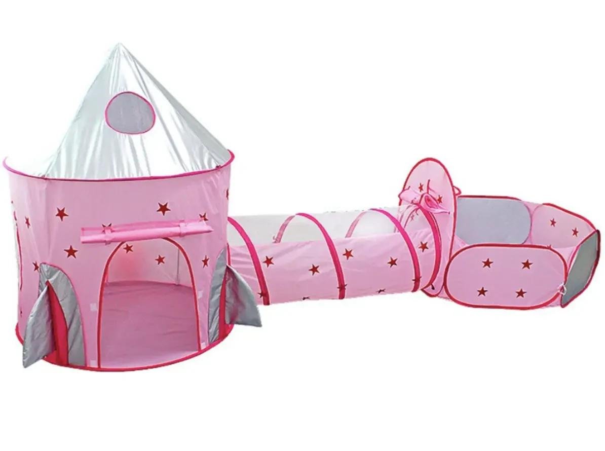 Детский игровой домик-палатка с туннелем для игр дома и на улице Розовый