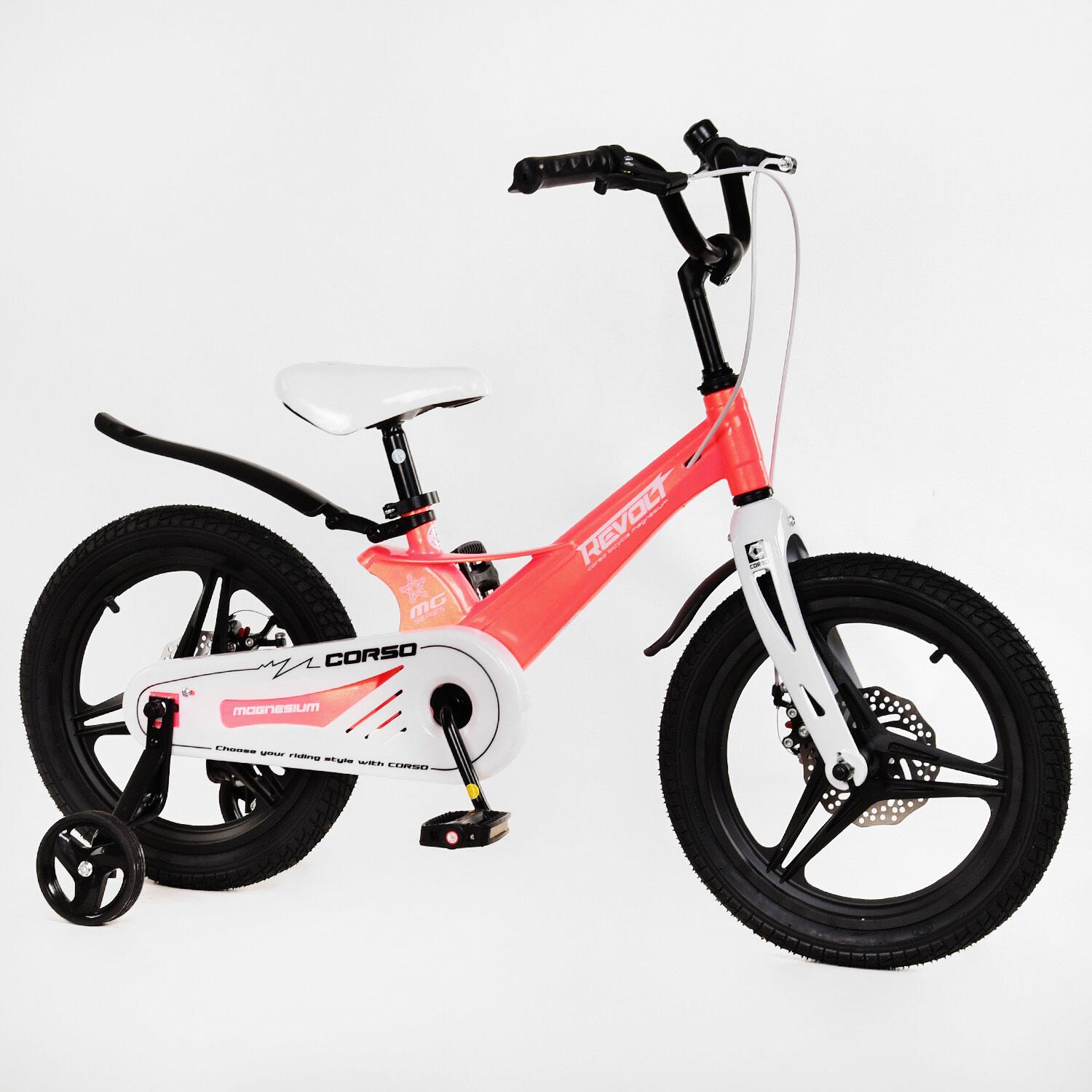 Дитячий велосипед 16’’ Corso Revolt магнієва рама дискові гальма Coral (113685)