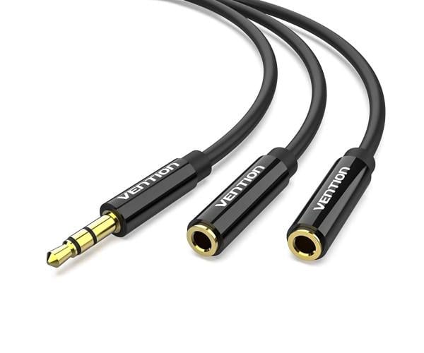 Кабель Vention BBSBY Male to Female Stereo Splitter 3,5/2х3,5 мм 0,3 м Black