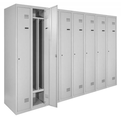 Шкаф металлический для одежды ШОМ-П 1/40/8 одноуровневый с перегородкой и нижней полкой RAL7035 180х320х50 см (3400800)