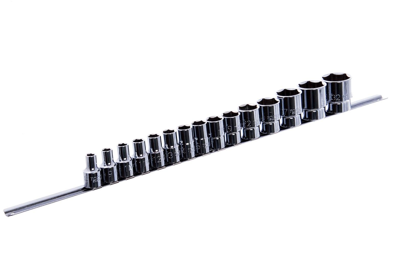 Набір головок Toptul GAAQ1603U на планці 1/2" 8-15,17/19/22/24/27/30/32 мм 15 од. (GAAQ1603U)