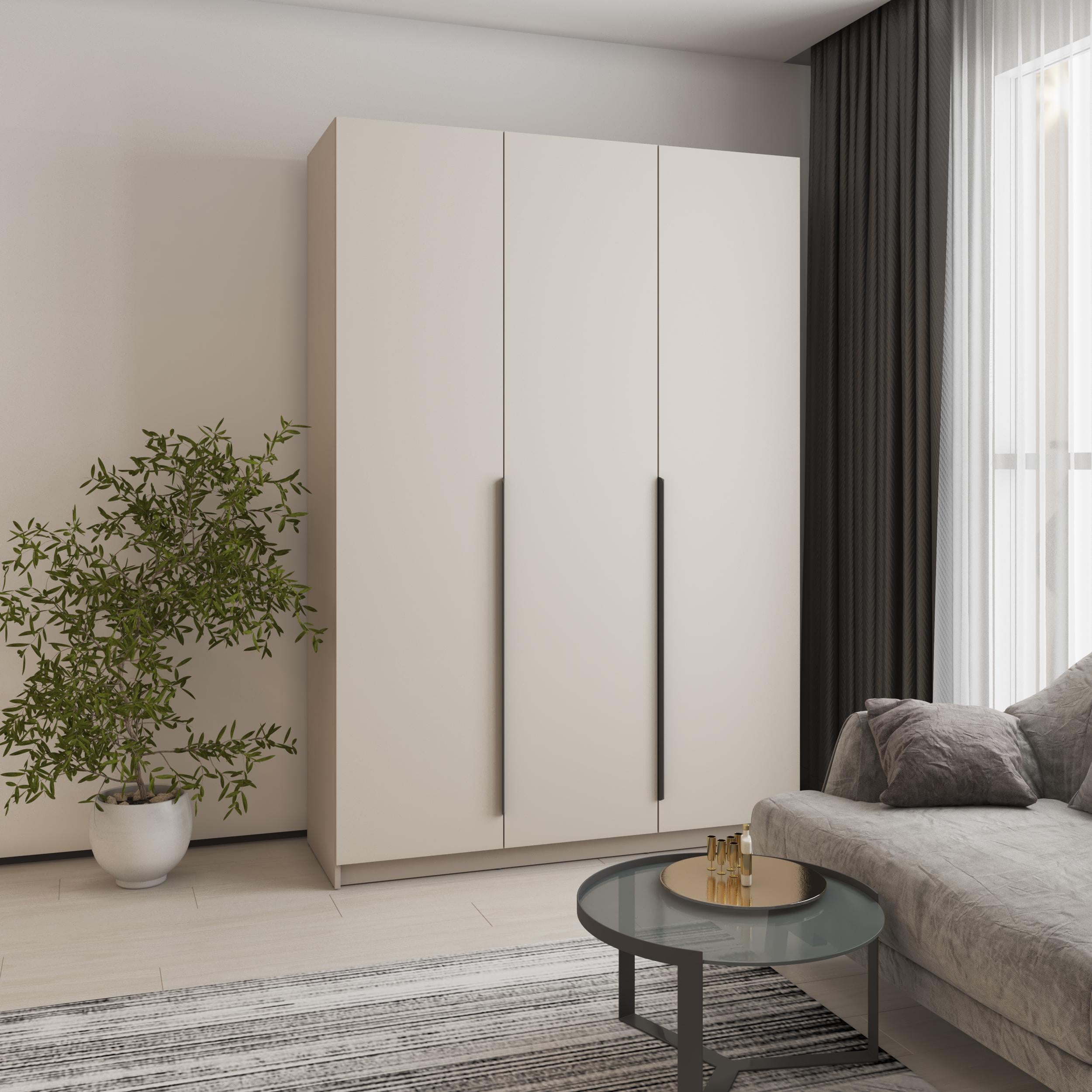 Шафа 3-дверна MebelStar Оскар МДФ Ultra Mat BL-B блок шухляд 150x52x220 см Кашемір/Кашемір (MBS-5722)