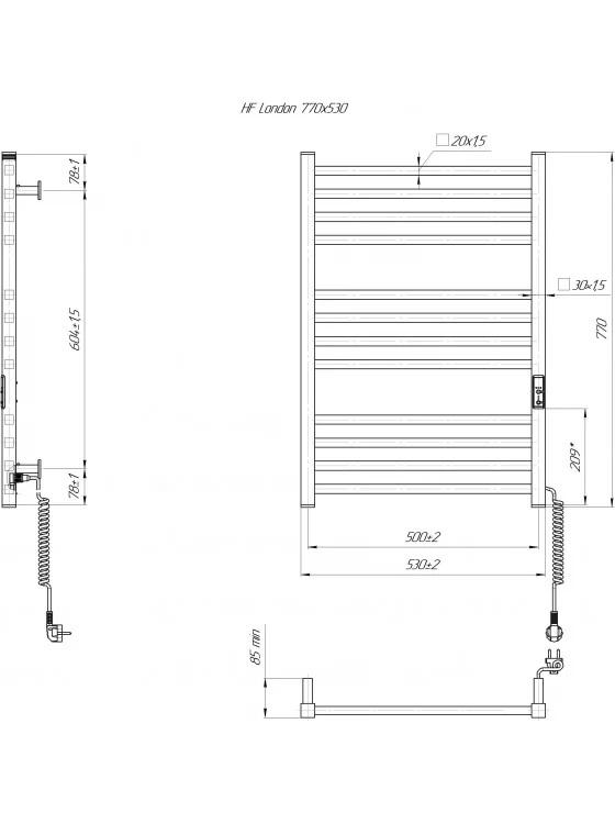 Полотенцесушитель электрический HYGGE FAMILY HF London TR K 770х530 мм Черный матовый (6.1.0102.06.BM) - фото 5