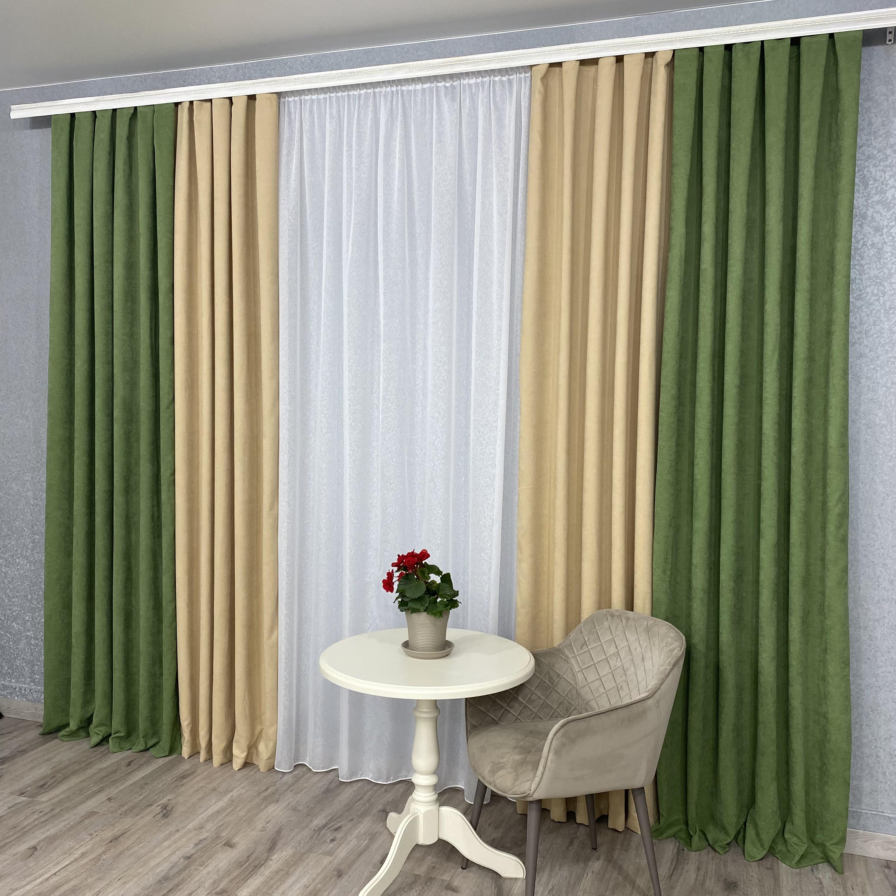 Шторы микровелюр TG Home Дуэт №450 1,50х2,70 м Зелено-бежевый (450-586/195) - фото 9 Шторы микровелюр TG Home Дуэт №450 1,50х2,70 м Зелено-бежевый (450-586/195) - фото 9