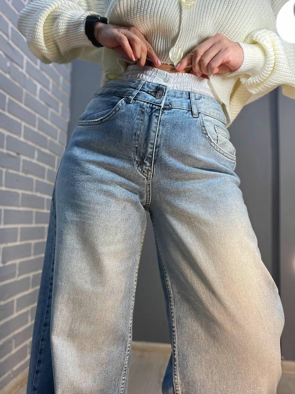 Джинси жіночі I8 162-24 PALAZO BOXER резинка на талії широкі кльош від стегна р. 27 Білий/Блакитний (1593) - фото 9