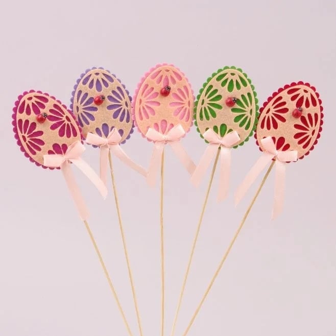 Декорация пасхальная из фетра на пике Flora Писанка микс 5шт.(10474)