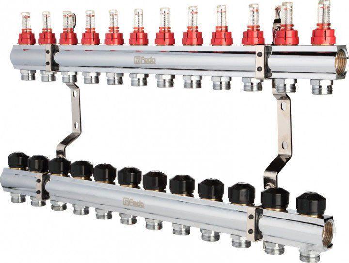 Колектор FADO S.r.l FLOOR з витратомірами 12 виходів 1х3/4" (KRV12) - фото 1 Колектор FADO S.r.l FLOOR з витратомірами 12 виходів 1х3/4" (KRV12) - фото 1