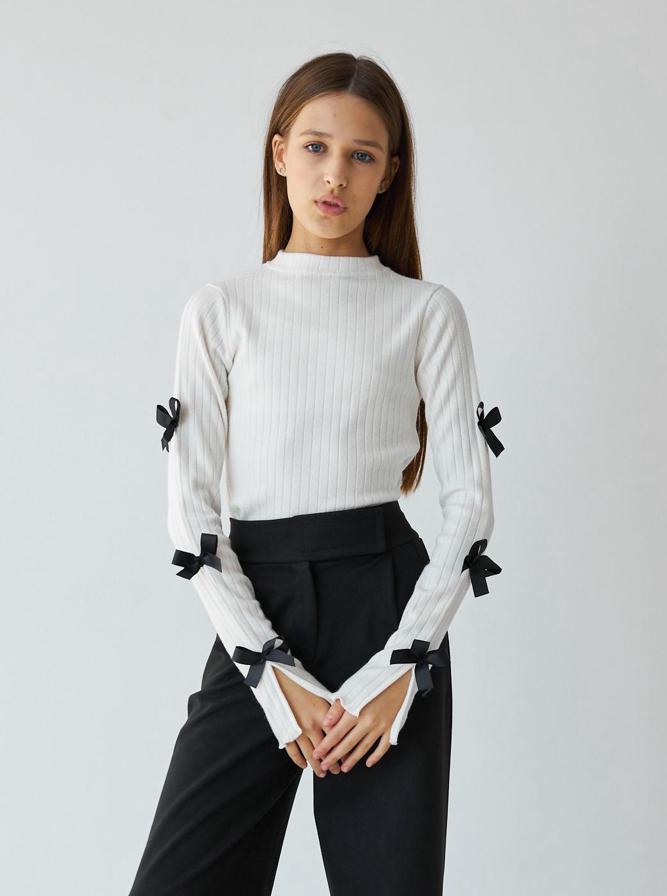 Гольф для девочки нарядный Valza Бантики 2405 кашемир 164 см Молочный