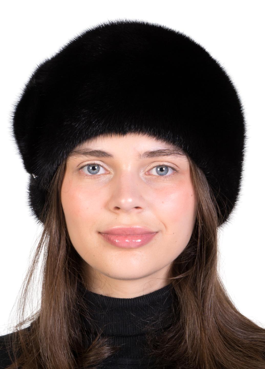 Женская кубанка Меховой стиль Шарик с листочками из натурального меха норки Черный (046/C)