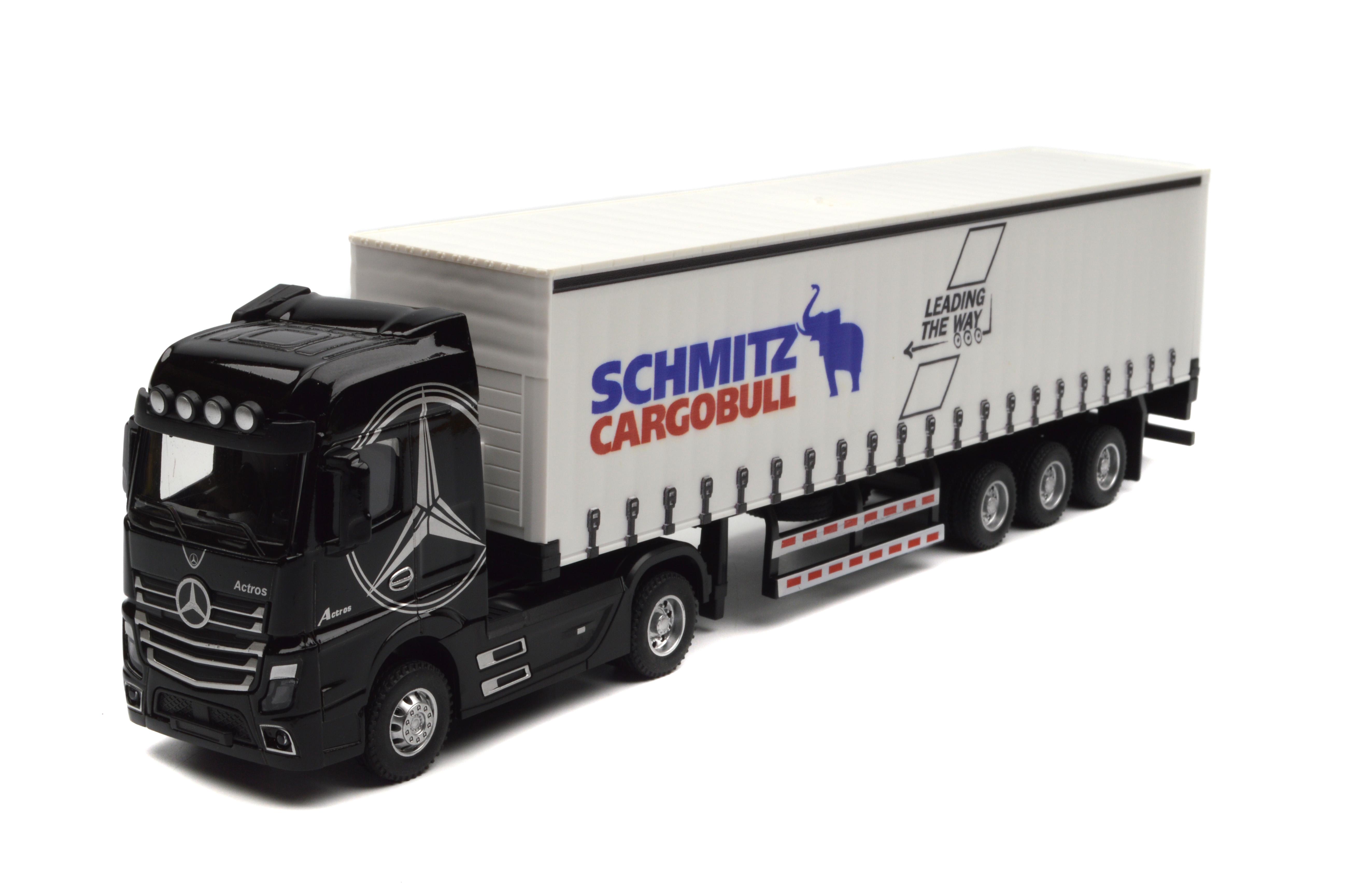 Масштабная модель тягача Mercedes-Benz Actros с прицепом Schmitz Cargobull металлический свет/звук/инерция (JG2627B)