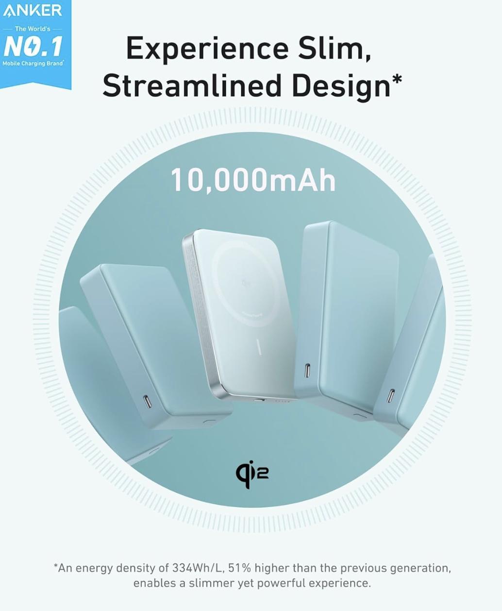 Повербанк Anker Ultra-Slim 10000 mAh MagGo Qi2 15W Green (2423023382) - фото 2 Повербанк Anker Ultra-Slim 10000 mAh MagGo Qi2 15W Green (2423023382) - фото 2