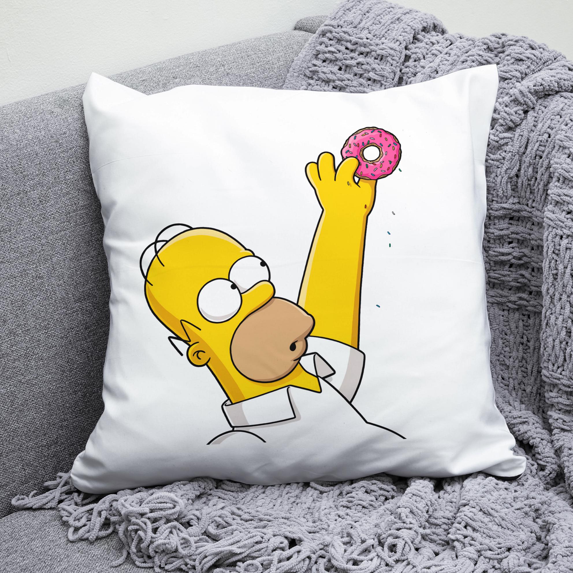 Плюшевая подушка квадрат с принтом The Simpsons Гомер с пончиком