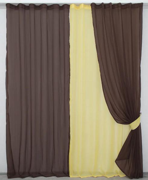 Шторы шифон 1,5x2,9 м 3 шт. Венге/Золотистый (011дк)