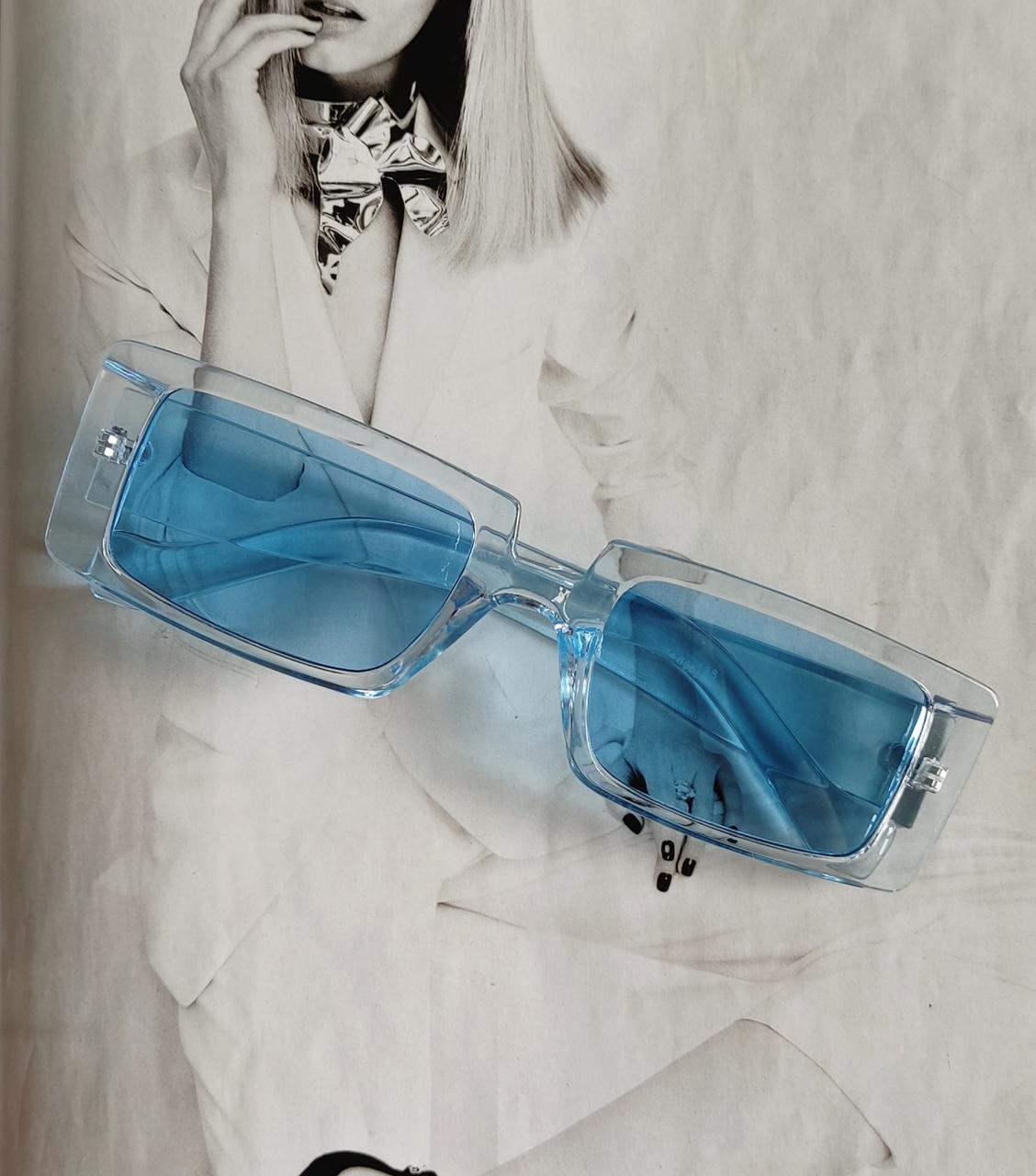 Солнцезащитные очки прямоугольные в широкой оправе Голубой
