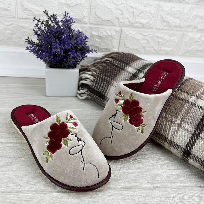 Домашні тапочки жіночі велюрові Е-0089-3 p. 38 24,5 см Бежевий