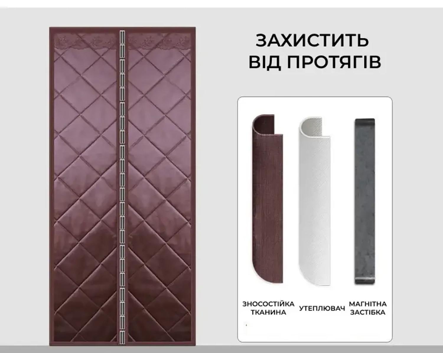 Штори теплоізоляційні для вхідних дверей на магнітах 90х210 см Сірий (29424083) - фото 7