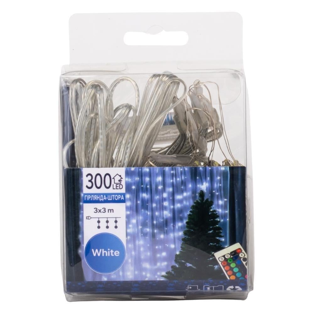Гирлянда-штора Elisey 9133-023 300 LED USB с пультом 3х3 м Белый (100-81-9133-023)