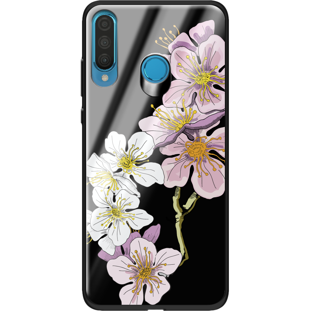 Чехол Boxface Huawei P30 Lite Cherry Blossom Черный силикон со стеклом (36871-cc4-37728)