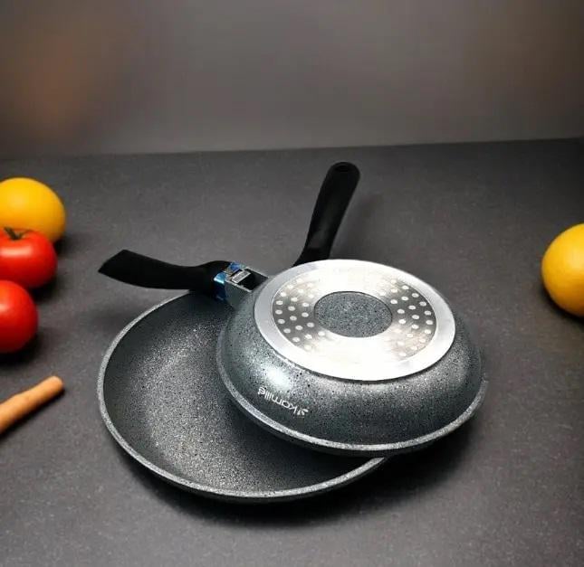 Набір посуду зі скляними термостійкими кришками Kamille КМ-4437 з литого алюмінію із 12-ти предметів Чорний мармур (150-84-4437) - фото 5 Набір посуду зі скляними термостійкими кришками Kamille КМ-4437 з литого алюмінію із 12-ти предметів Чорний мармур (150-84-4437) - фото 5