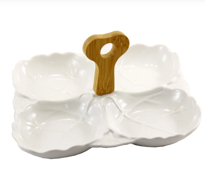 Менажница фарфоровая Interos 4-секционная 22,5 см Белый (PJ02462)