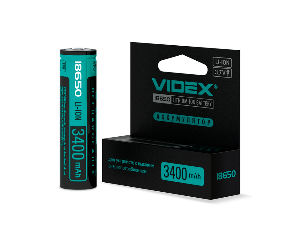 Аккумулятор Videx литий-ионный 18650-Р 3400mAh color box 1 шт