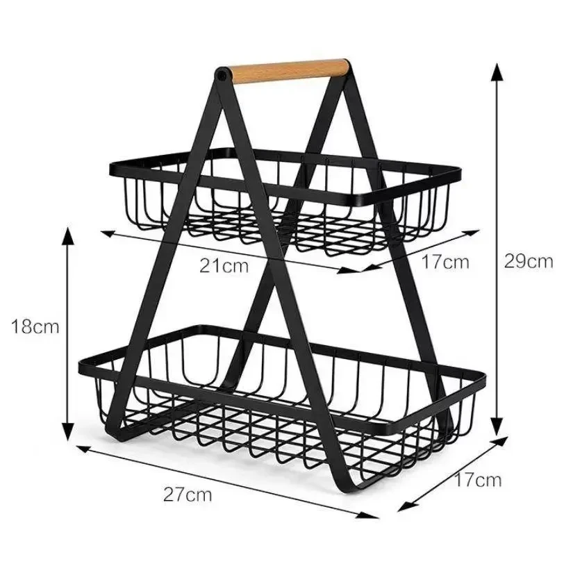 Фруктовница двухуровневая металлическая с деревянной ручкой - фото 3 Фруктовница двухуровневая металлическая с деревянной ручкой - фото 3