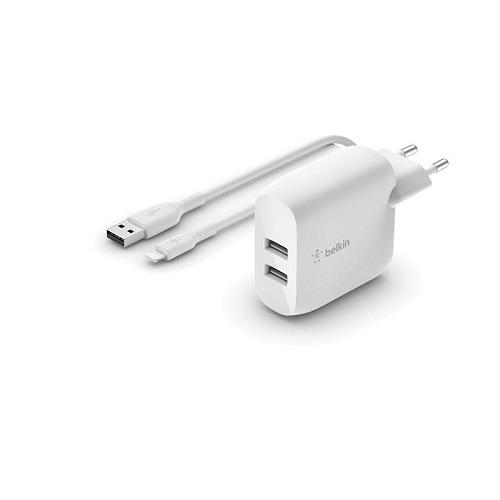 Зарядное устройство сетевое Belkin 24 W 2хUSB-A кабель USB-A-Lightning 1 м Белый (589747) - фото 1