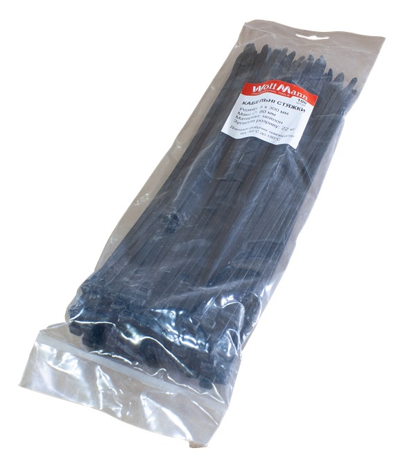 Хомути стяжки WoffMann пластикові нейлонові 5х300 мм 100 шт./уп. Чорний